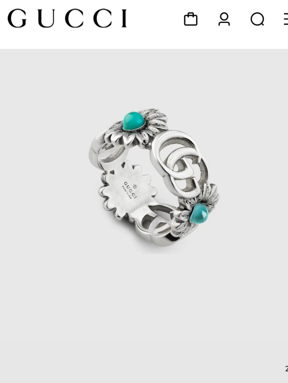 Gucci Silver Ring with Turquoise Flower Motif